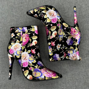 Anne Michelle‎ Floral Heel Booties Black Multicolor Zipper  Size 8 Brand New